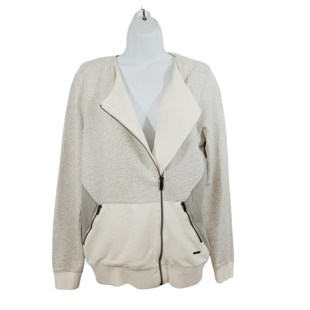 Calvin Klein Colorblock Heathered Gray and Cream 'Moto' Jacket Size Medium